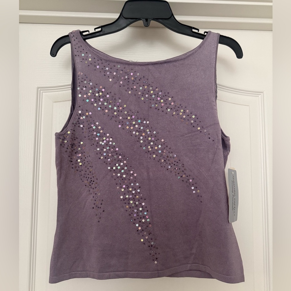 NEW ADRIANNA PAPELL PURPLE SEQUIN PARTY COCKTAIL FORMAL TANK TOP SMALL PETITE